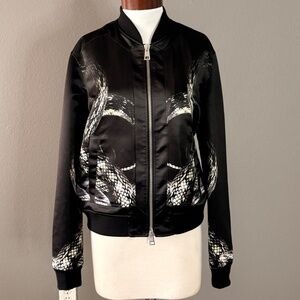 Just Cavailli Men's Python Snakeskin Printed Black bomber Jacket Sz 50 / M